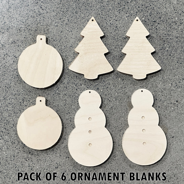 Christmas Ornament Wood Shape Blanks - 6 Pack - 1/2" Thick