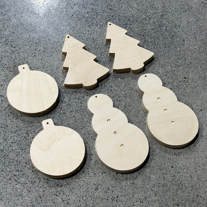 Christmas Ornament Wood Shape Blanks - 6 Pack - 1/2" Thick