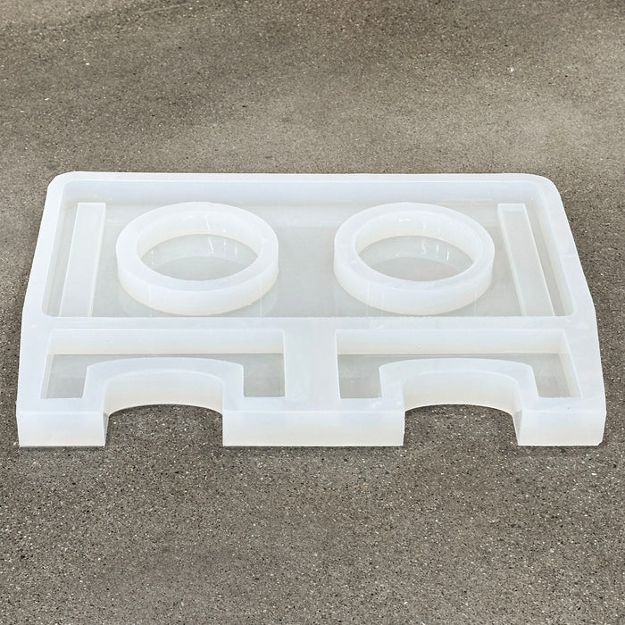 17.5X8.5X1" Dual Small Bowl Raised Dog Feeder Silicone Mold