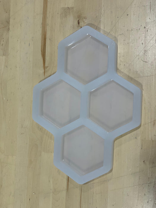 Grade B #2 - 5.2x4.5x1" Thick 4 Coaster Silicone Mold - Hexagon