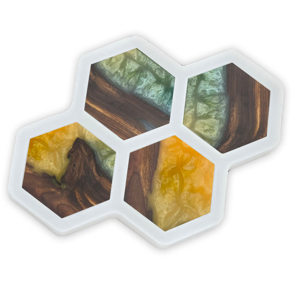 5.2x4.5x1" Thick Hexagon Coasters Silicone Mold For Epoxy Resin - Quad Hexagon Coaster Mold